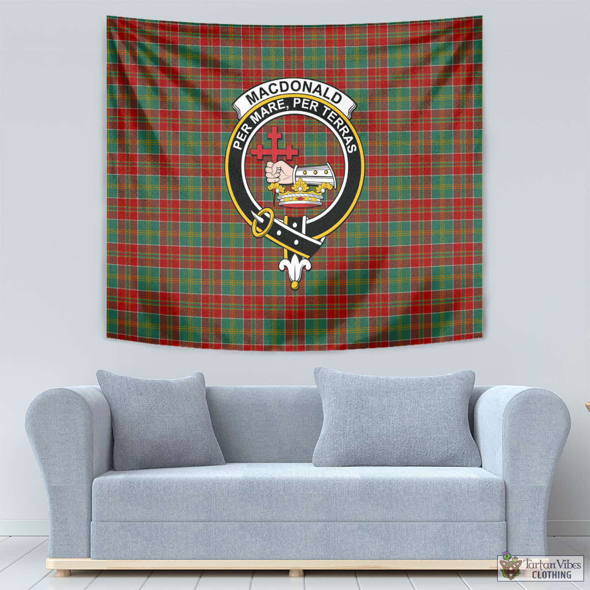 Tartan Vibes Clothing MacDonald of Kingsburgh Tartan Tapestry Wall Hanging and Home Decor for Room with Family Crest