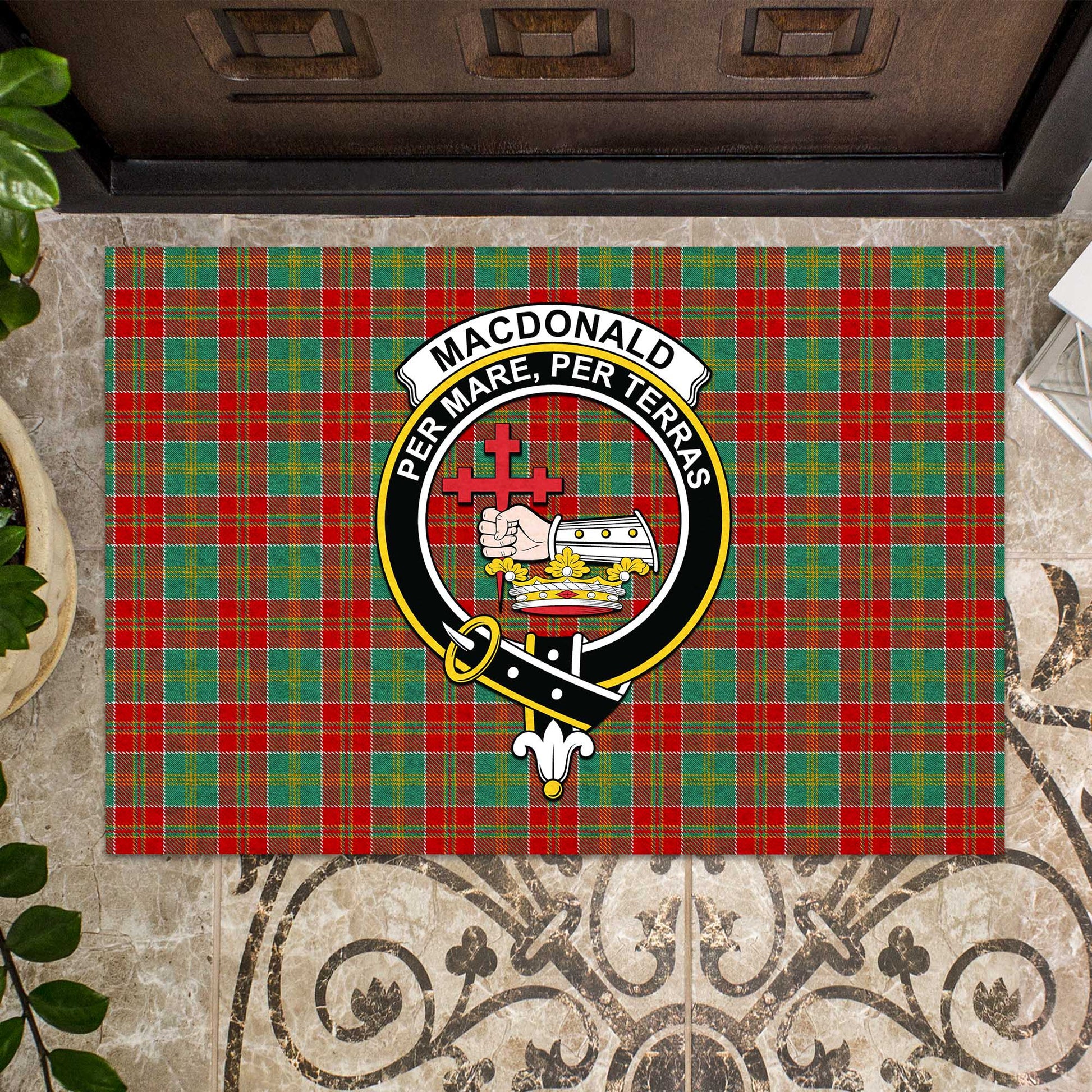 MacDonald of Kingsburgh Tartan Door Mat with Family Crest - Tartanvibesclothing