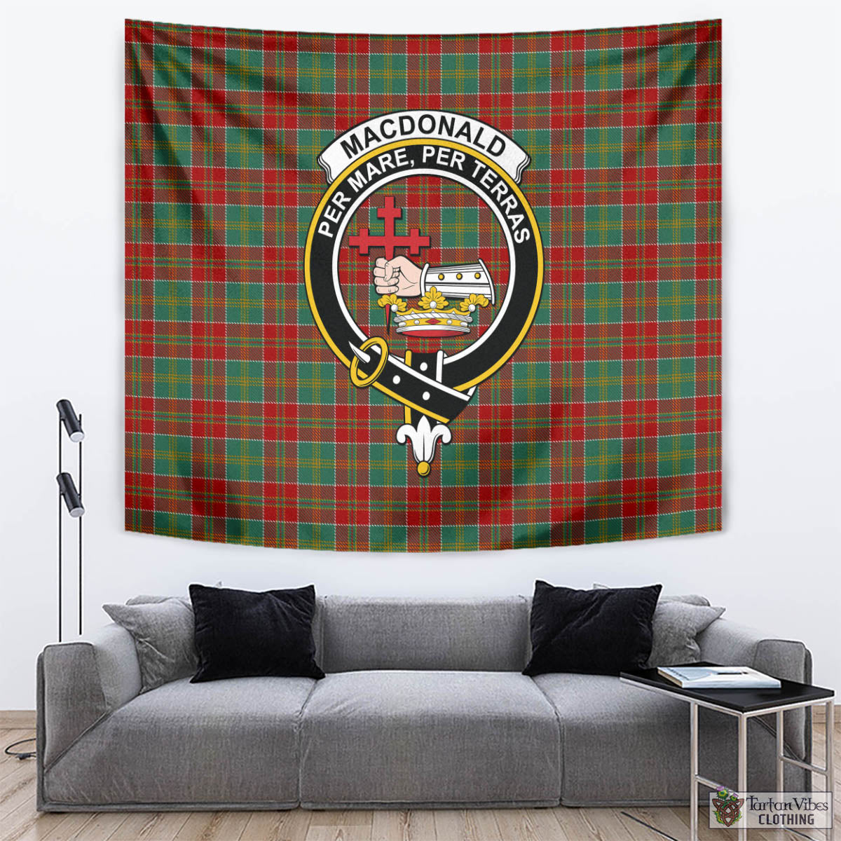 Tartan Vibes Clothing MacDonald of Kingsburgh Tartan Tapestry Wall Hanging and Home Decor for Room with Family Crest