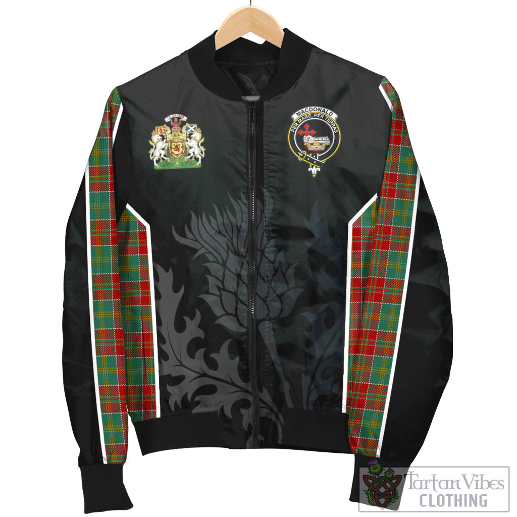 Tartan Vibes Clothing MacDonald of Kingsburgh Tartan Bomber Jacket with Family Crest and Scottish Thistle Vibes Sport Style