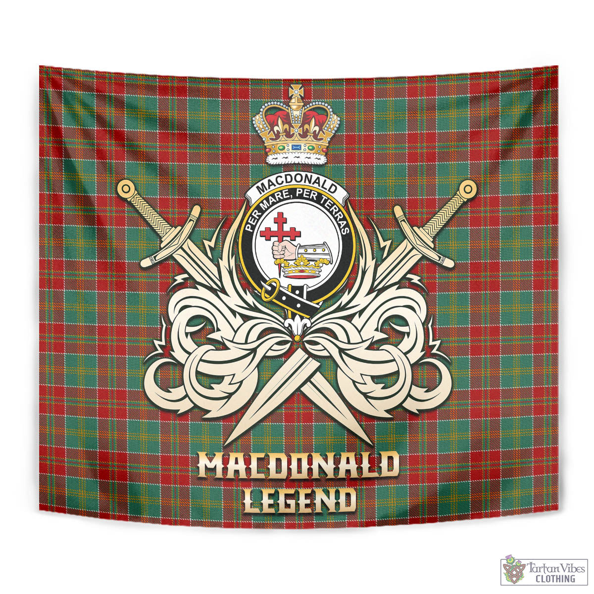 Tartan Vibes Clothing MacDonald of Kingsburgh Tartan Tapestry with Clan Crest and the Golden Sword of Courageous Legacy