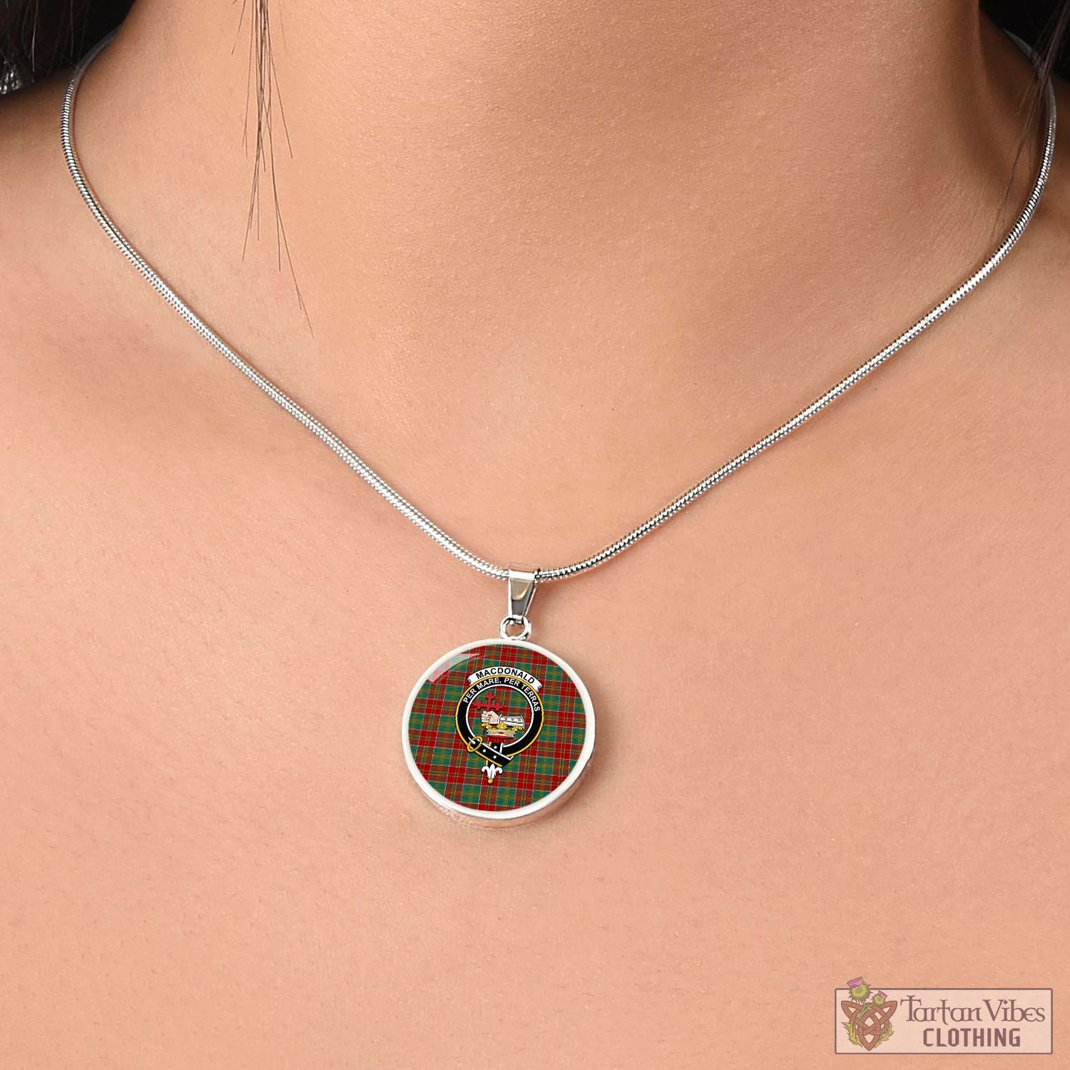 Tartan Vibes Clothing MacDonald of Kingsburgh Tartan Circle Necklace with Family Crest