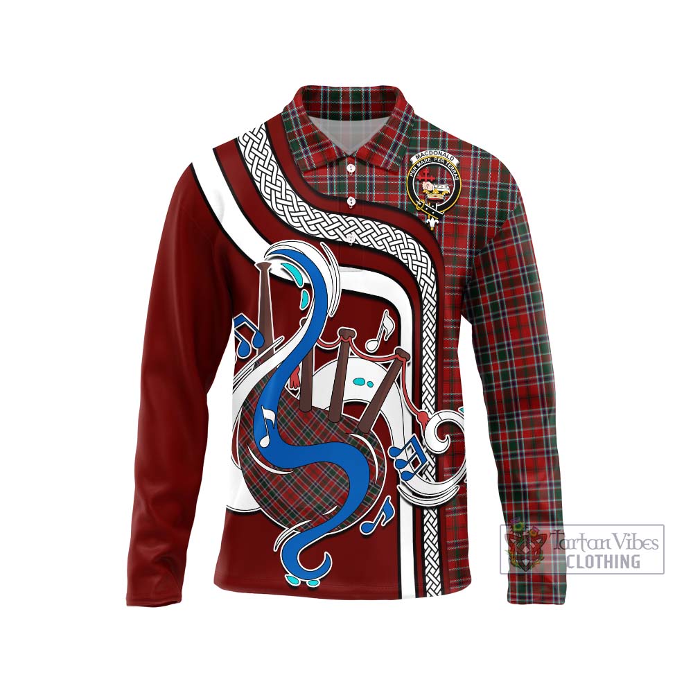 Tartan Vibes Clothing MacDonald of Lochmaddy Tartan Long Sleeve Polo Shirt with Epic Bagpipe Style