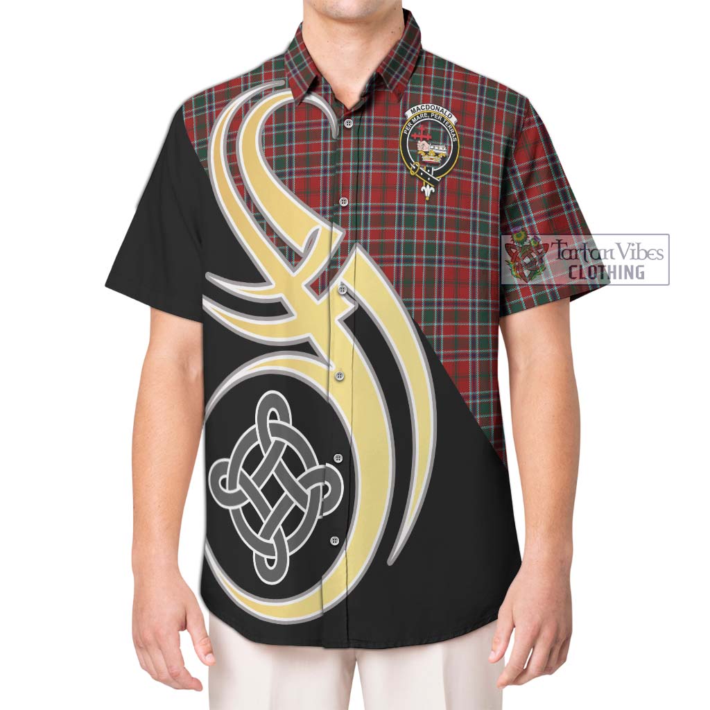 MacDonald of Lochmaddy Tartan Short Sleeve Button Shirt with Family Crest and Celtic Symbol Style Kid - Tartan Vibes Clothing