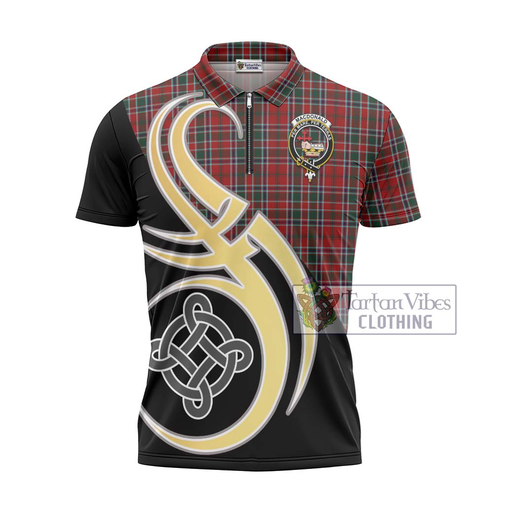 Tartan Vibes Clothing MacDonald of Lochmaddy Tartan Zipper Polo Shirt with Family Crest and Celtic Symbol Style