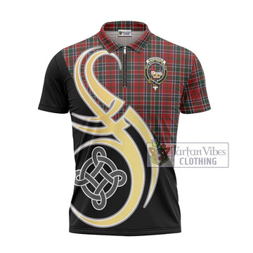 MacDonald of Lochmaddy Tartan Zipper Polo Shirt with Family Crest and Celtic Symbol Style