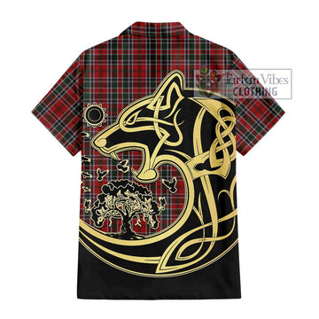 MacDonald of Lochmaddy Tartan Short Sleeve Button Shirt with Family Crest Celtic Wolf Style