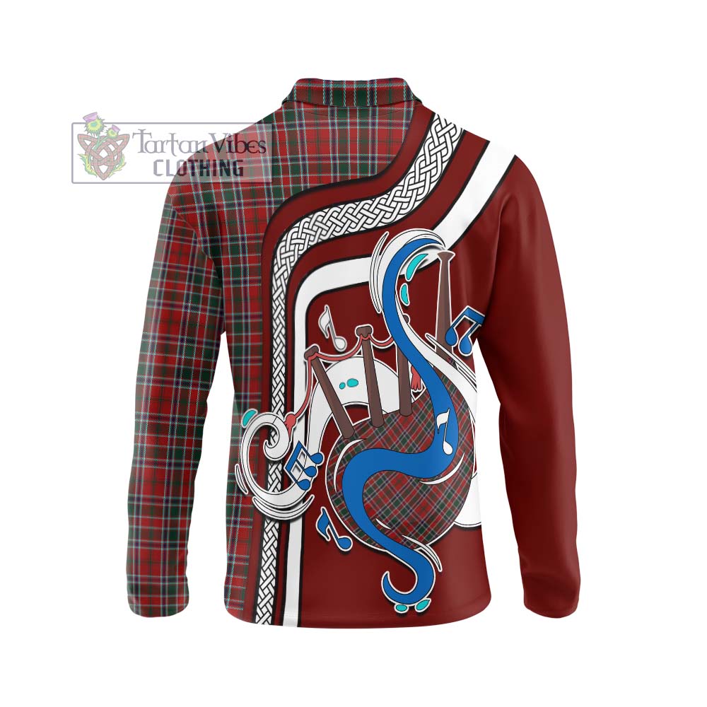 Tartan Vibes Clothing MacDonald of Lochmaddy Tartan Long Sleeve Polo Shirt with Epic Bagpipe Style