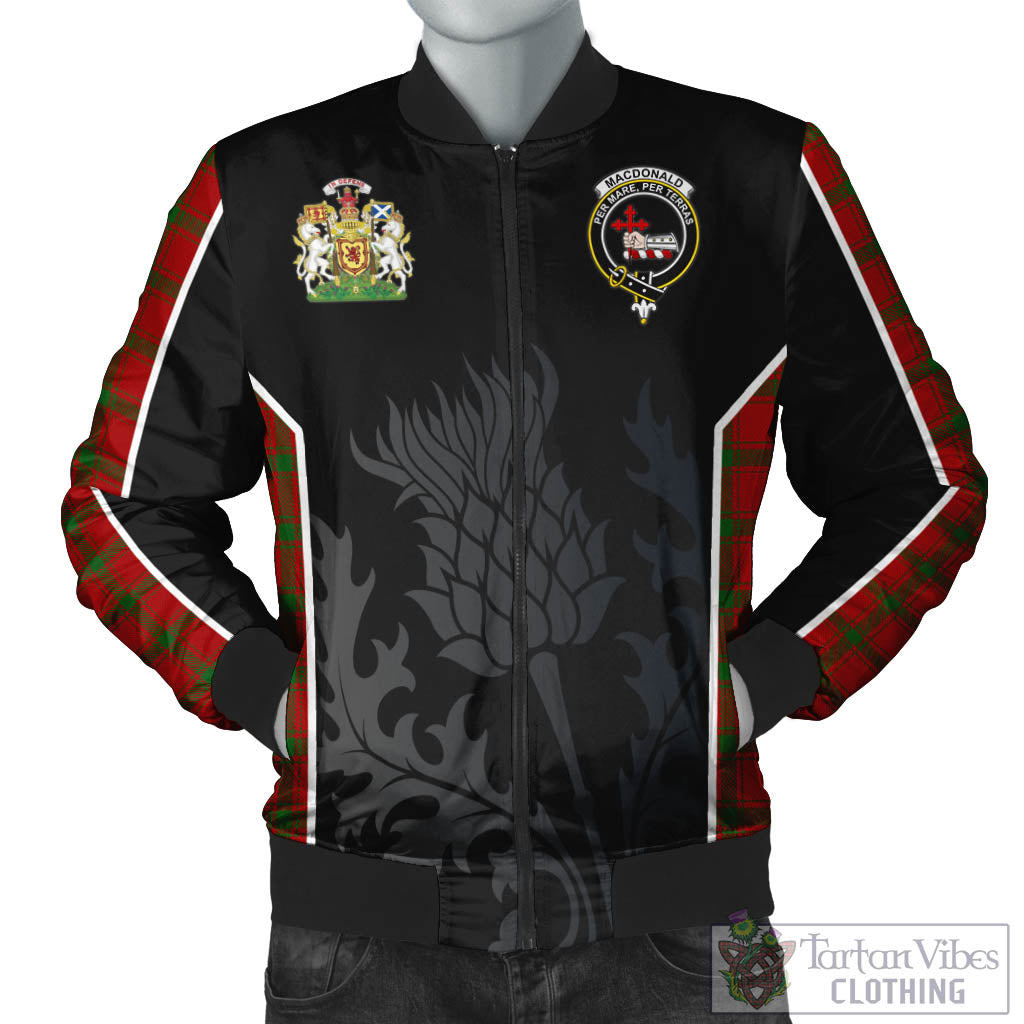 Tartan Vibes Clothing MacDonald of Sleat Tartan Bomber Jacket with Family Crest and Scottish Thistle Vibes Sport Style