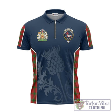 MacDonald (McDonald) of Sleat Tartan Zipper Polo Shirt with Family Crest and Scottish Thistle Vibes Sport Style