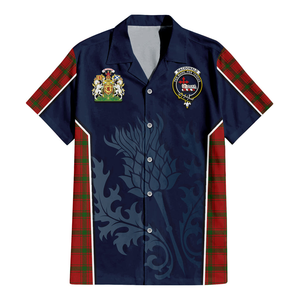 Tartan Vibes Clothing MacDonald of Sleat Tartan Short Sleeve Button Up Shirt with Family Crest and Scottish Thistle Vibes Sport Style