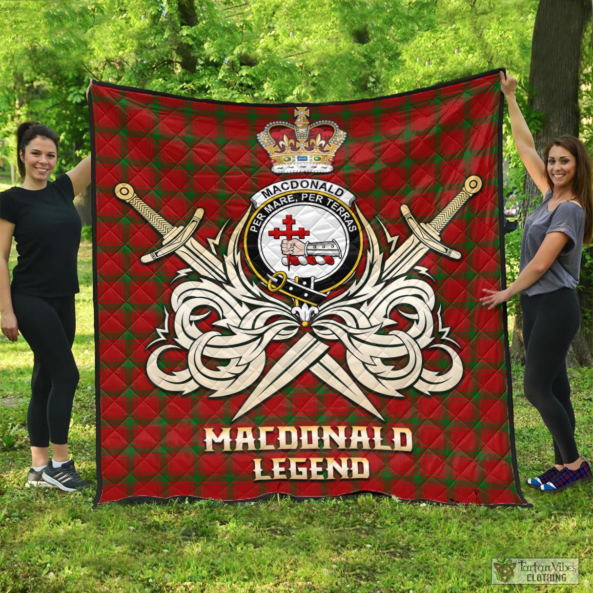 Tartan Vibes Clothing MacDonald of Sleat Tartan Quilt with Clan Crest and the Golden Sword of Courageous Legacy