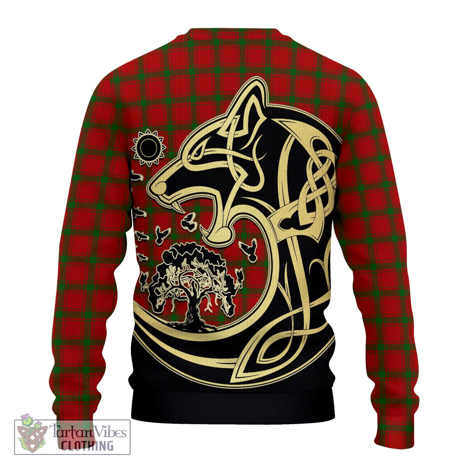 Tartan Vibes Clothing MacDonald of Sleat Tartan Knitted Sweater with Family Crest Celtic Wolf Style