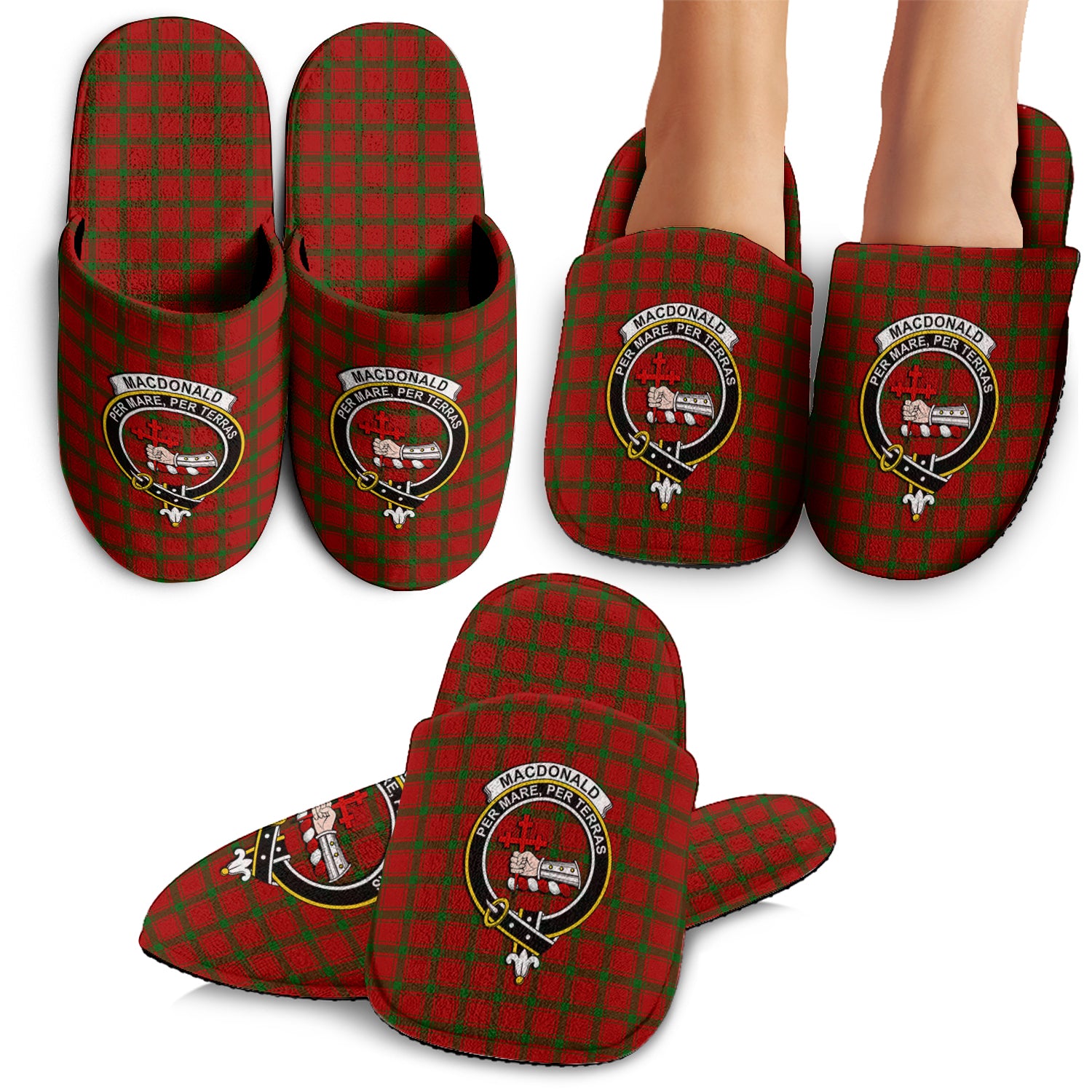 MacDonald of Sleat Tartan Home Slippers with Family Crest - Tartanvibesclothing