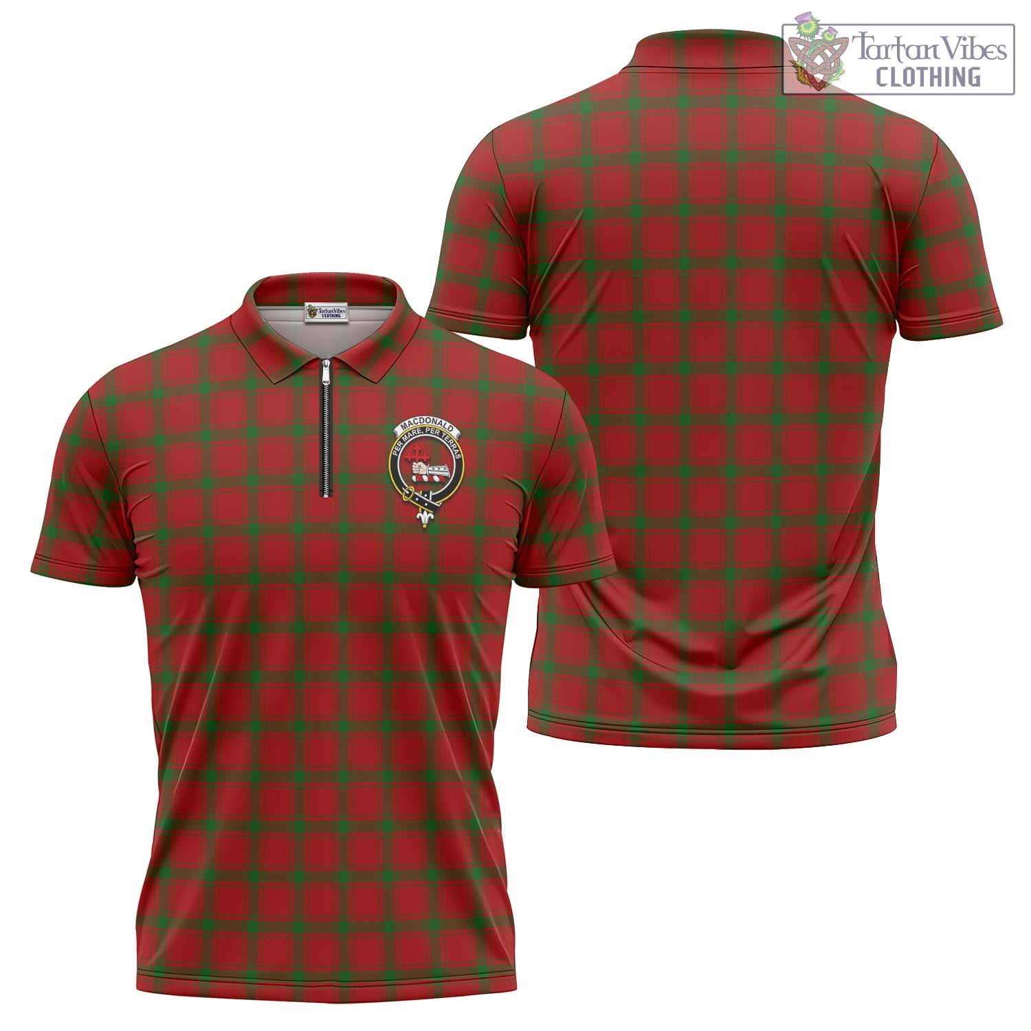 Tartan Vibes Clothing MacDonald of Sleat Tartan Zipper Polo Shirt with Family Crest