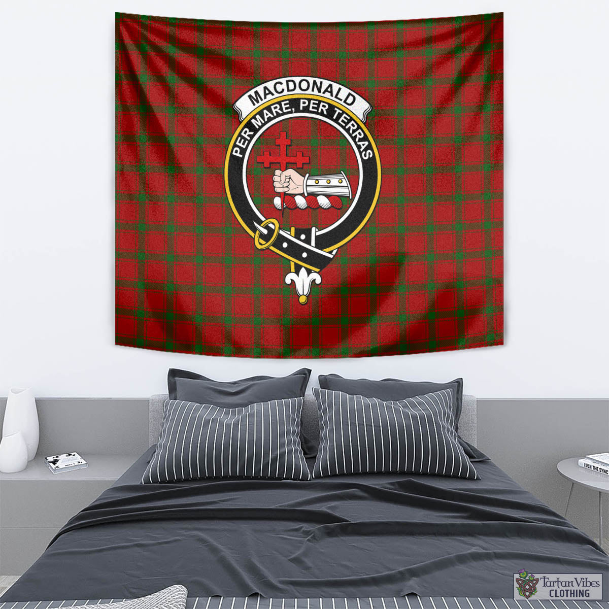 Tartan Vibes Clothing MacDonald of Sleat Tartan Tapestry Wall Hanging and Home Decor for Room with Family Crest