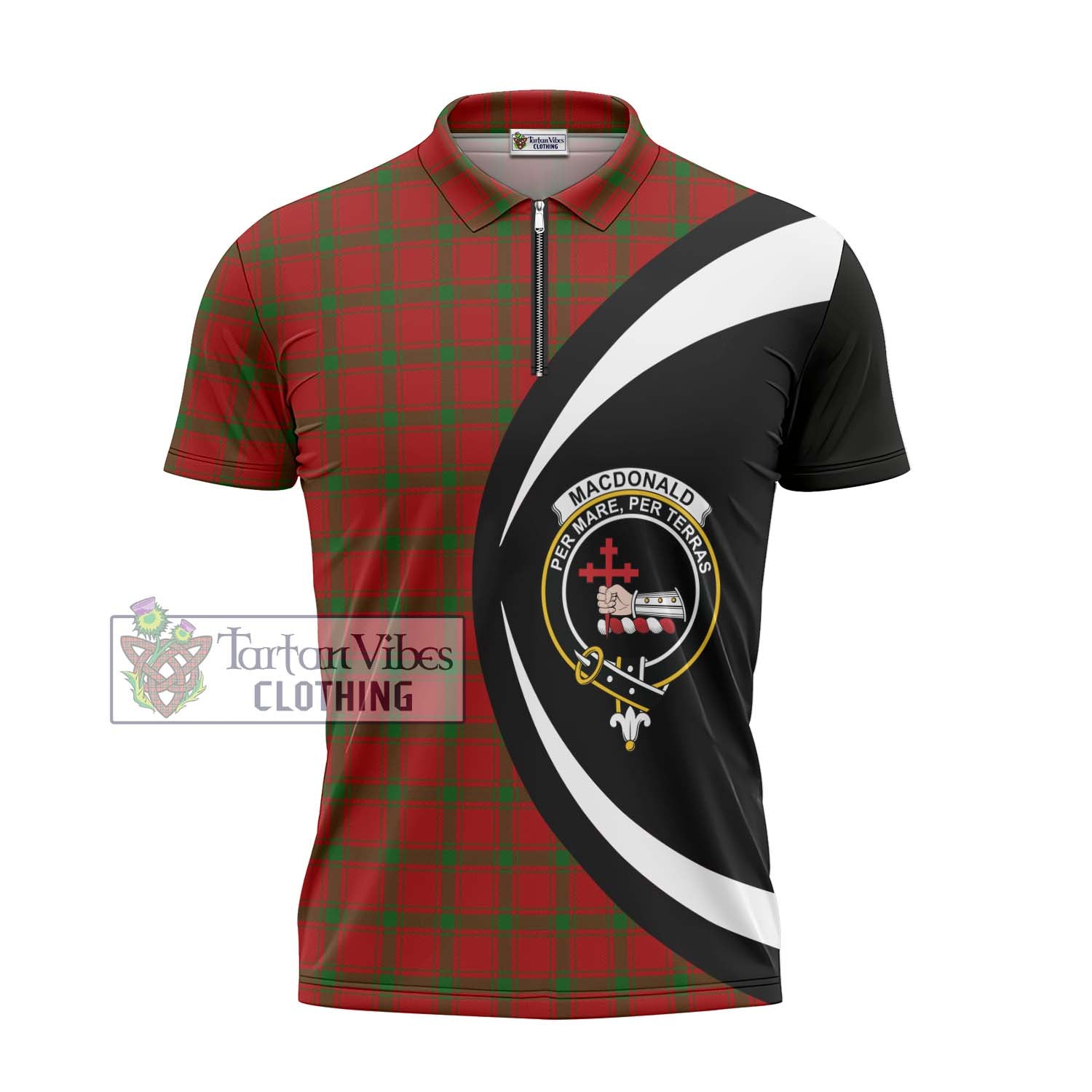 Tartan Vibes Clothing MacDonald of Sleat Tartan Zipper Polo Shirt with Family Crest Circle Style