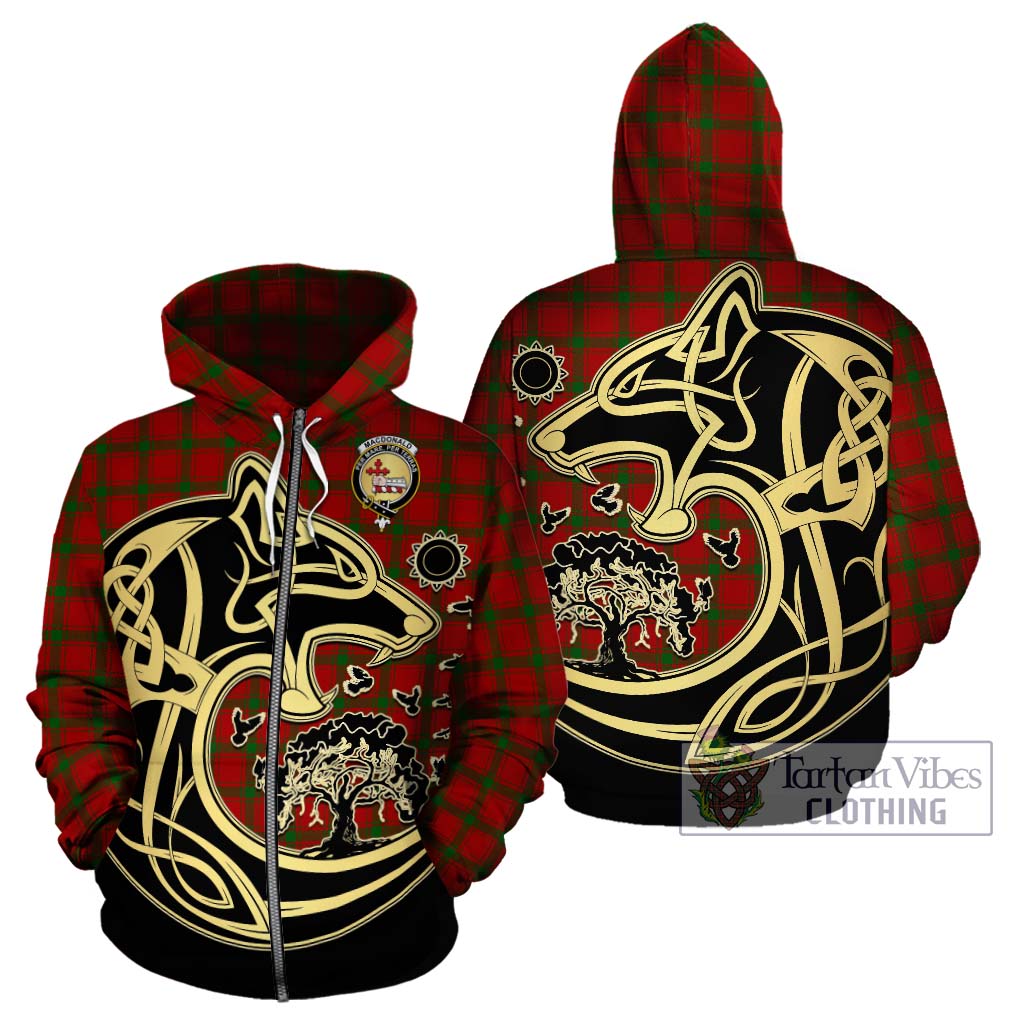 Tartan Vibes Clothing MacDonald of Sleat Tartan Hoodie with Family Crest Celtic Wolf Style