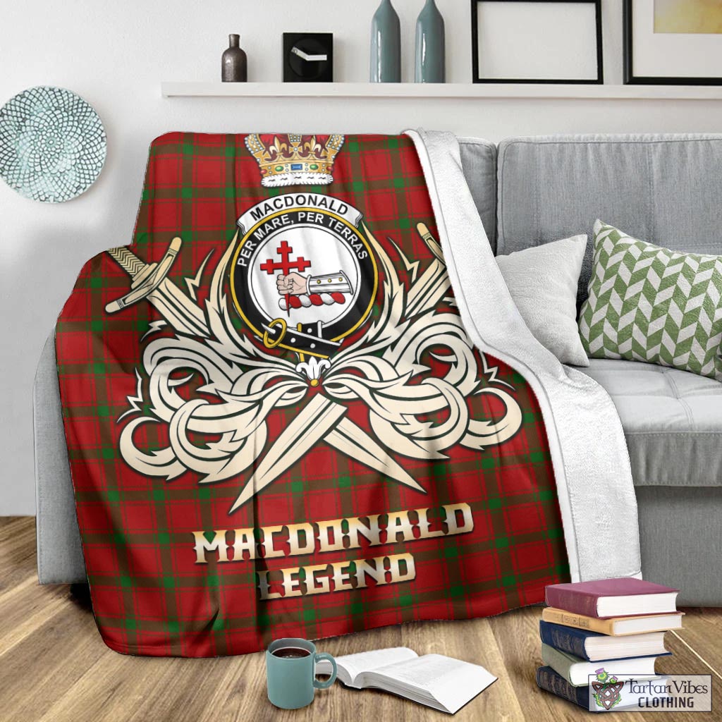 Tartan Vibes Clothing MacDonald of Sleat Tartan Blanket with Clan Crest and the Golden Sword of Courageous Legacy