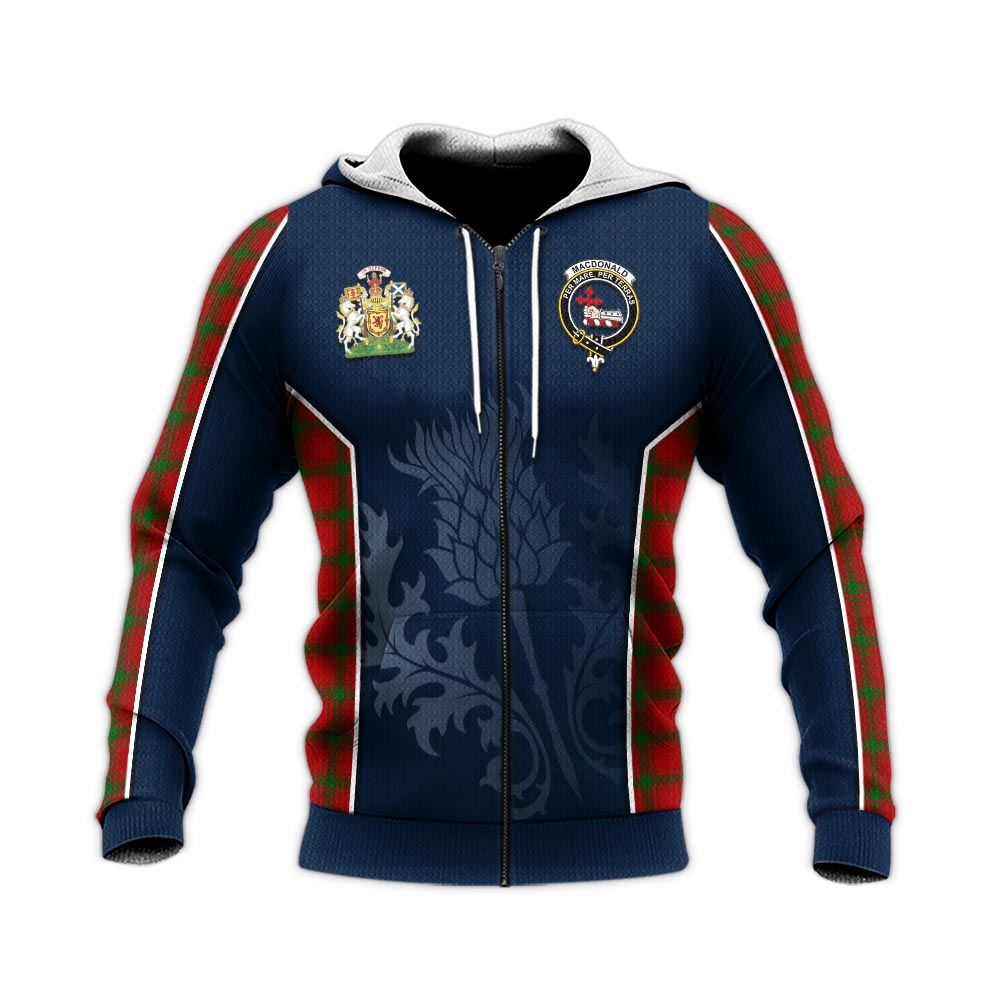 Tartan Vibes Clothing MacDonald of Sleat Tartan Knitted Hoodie with Family Crest and Scottish Thistle Vibes Sport Style