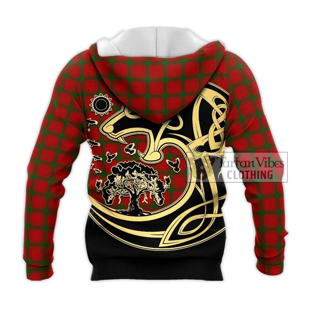 Tartan Vibes Clothing MacDonald of Sleat Tartan Knitted Hoodie with Family Crest Celtic Wolf Style
