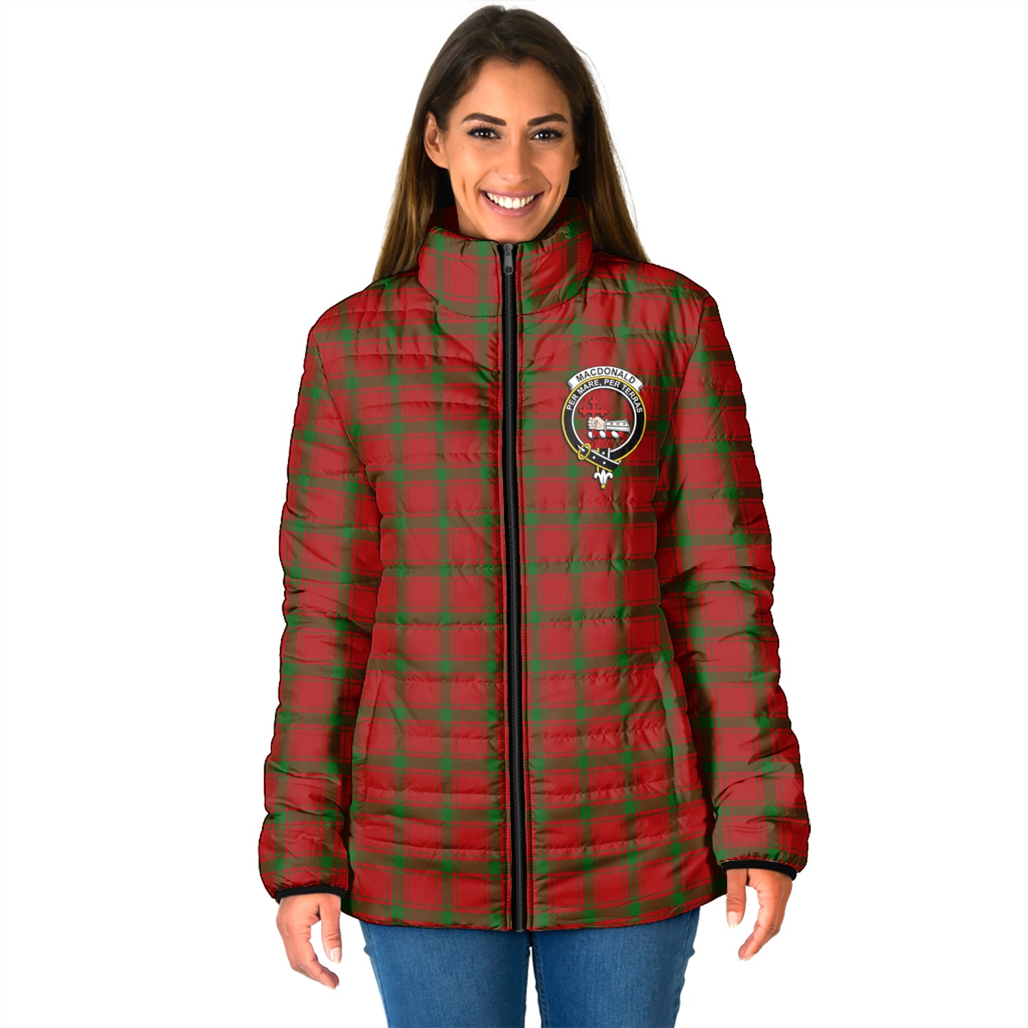 MacDonald (McDonald) of Sleat Tartan Padded Jacket with Family Crest - Tartan Vibes Clothing