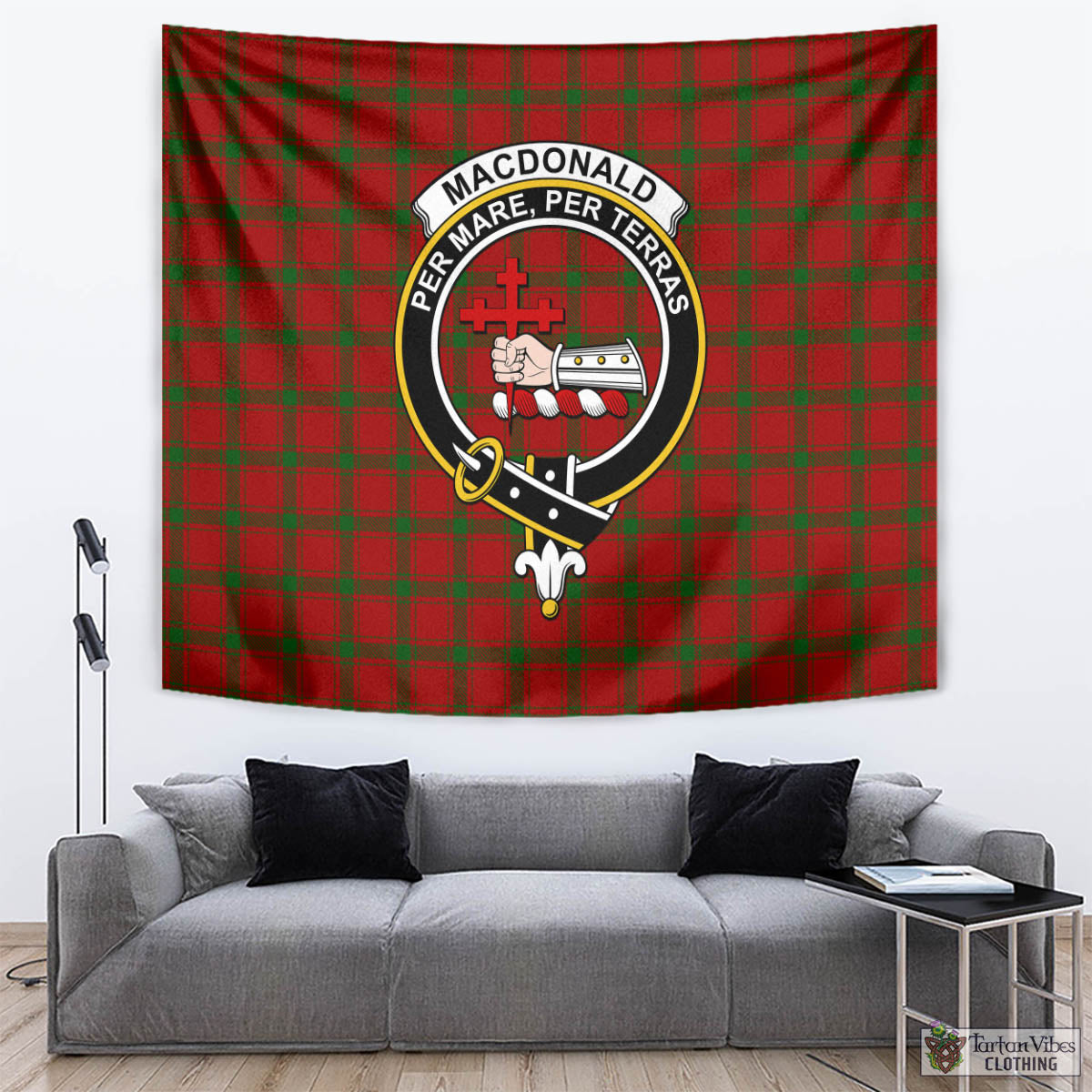 Tartan Vibes Clothing MacDonald of Sleat Tartan Tapestry Wall Hanging and Home Decor for Room with Family Crest