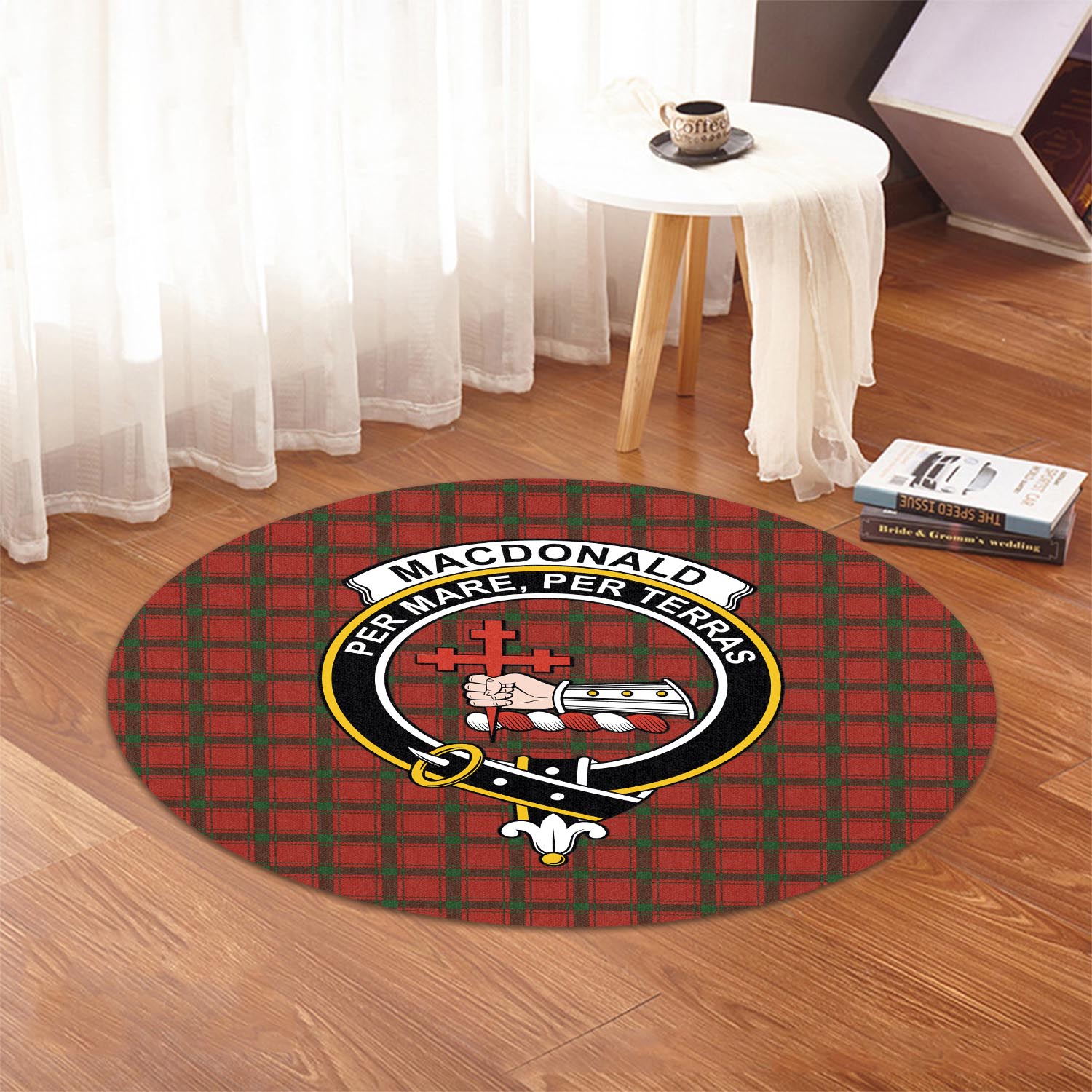 macdonald-of-sleat-tartan-round-rug-with-family-crest