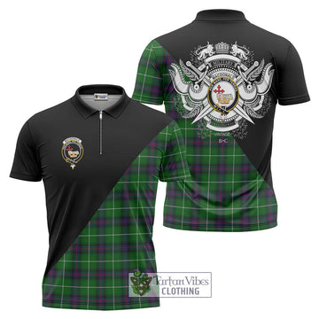 MacDonald of The Isles Tartan Zipper Polo Shirt with Family Crest and Military Logo Style