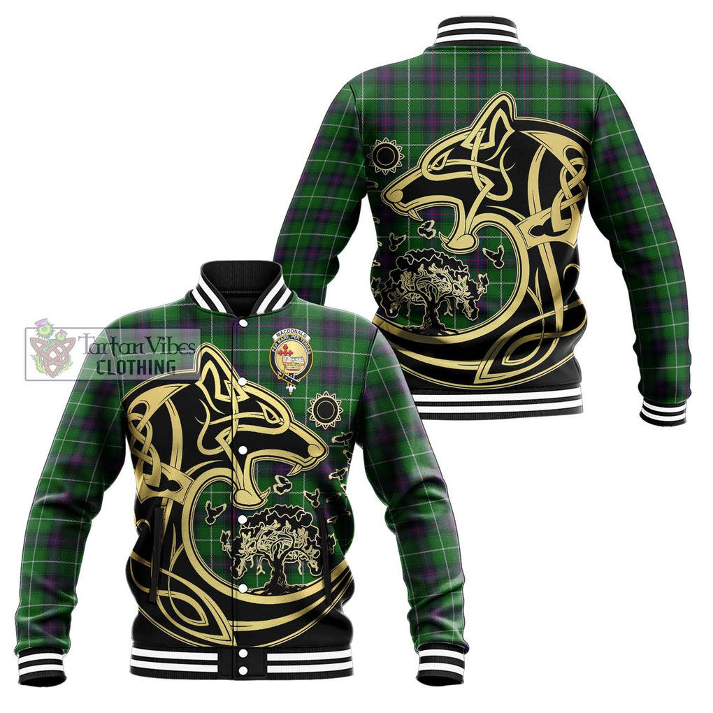 MacDonald of The Isles Tartan Baseball Jacket with Family Crest Celtic Wolf Style Unisex - Tartan Vibes Clothing