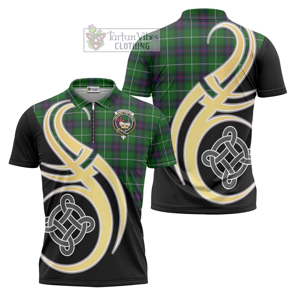 Tartan Vibes Clothing MacDonald of The Isles Tartan Zipper Polo Shirt with Family Crest and Celtic Symbol Style