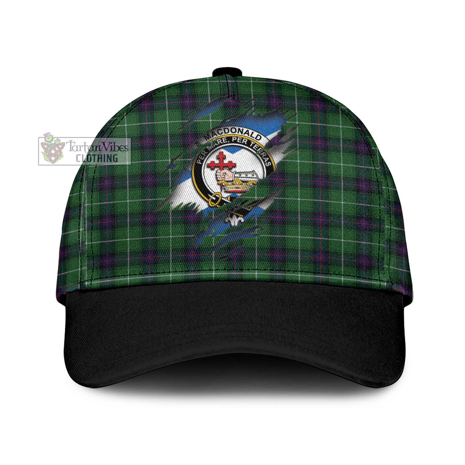 Tartan Vibes Clothing MacDonald of The Isles Tartan Classic Cap with Family Crest In Me Style