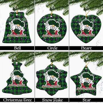 MacDonald of The Isles Tartan Christmas Ceramic Ornaments with Scottish Gnome Playing Bagpipes