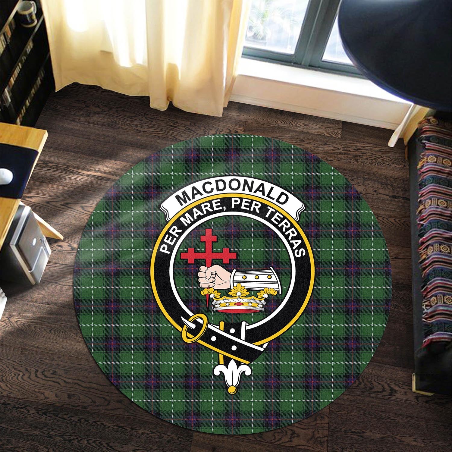 macdonald-of-the-isles-tartan-round-rug-with-family-crest