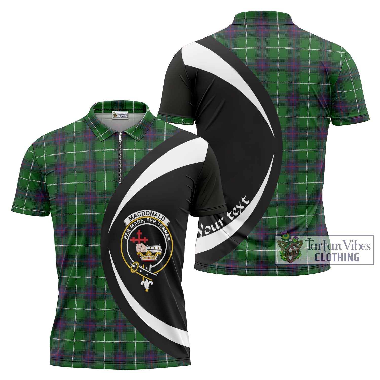 Tartan Vibes Clothing MacDonald of The Isles Tartan Zipper Polo Shirt with Family Crest Circle Style