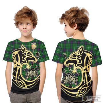 MacDonald of The Isles Tartan Kid T-Shirt with Family Crest Celtic Wolf Style