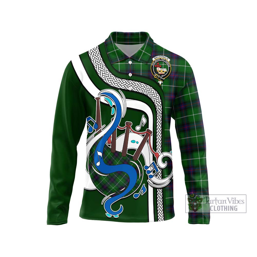 Tartan Vibes Clothing MacDonald of The Isles Tartan Long Sleeve Polo Shirt with Epic Bagpipe Style