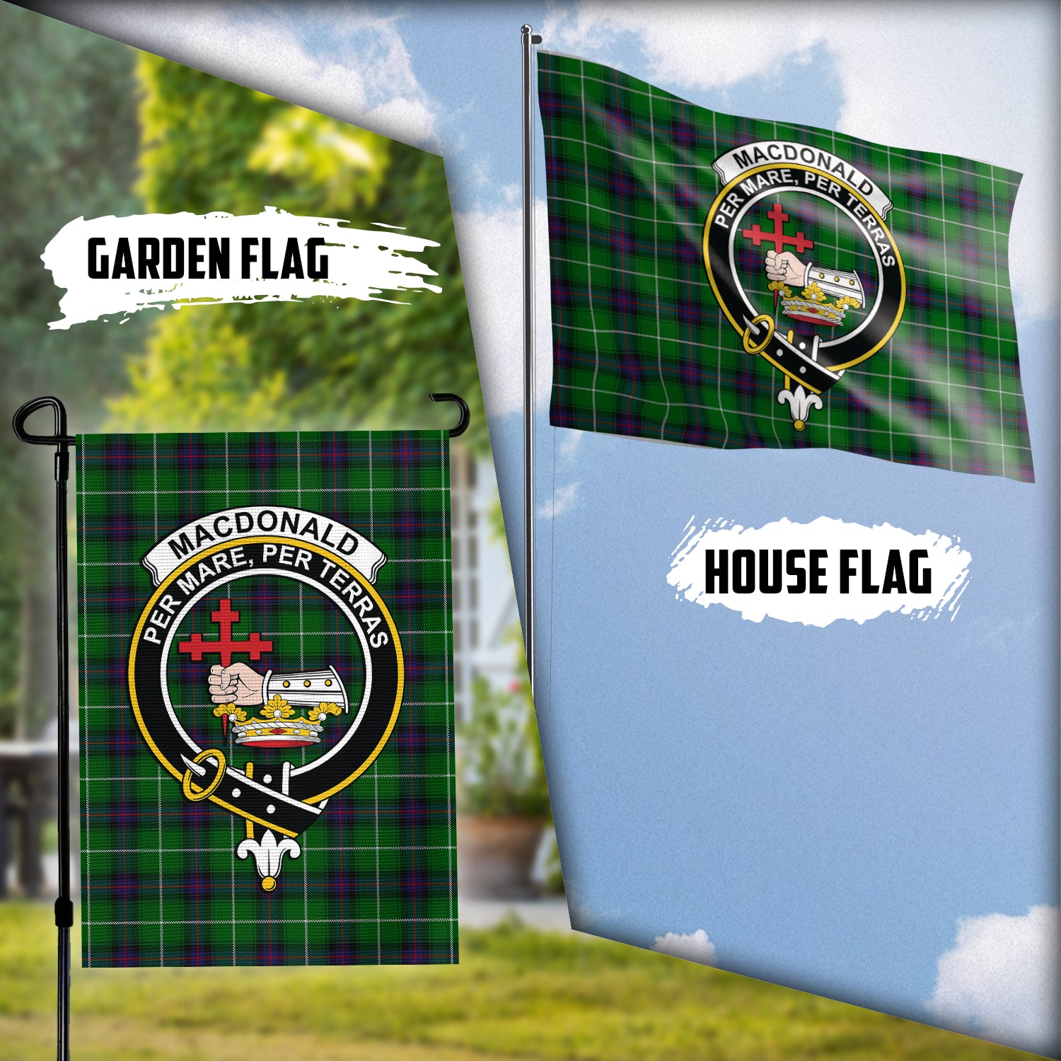 MacDonald of The Isles Tartan Flag with Family Crest Garden Flag (Vertical) - Tartan Vibes Clothing