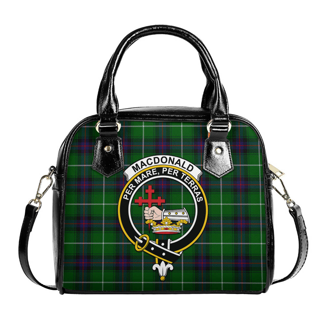 MacDonald of The Isles Tartan Shoulder Handbags with Family Crest One Size 6*25*22 cm - Tartanvibesclothing