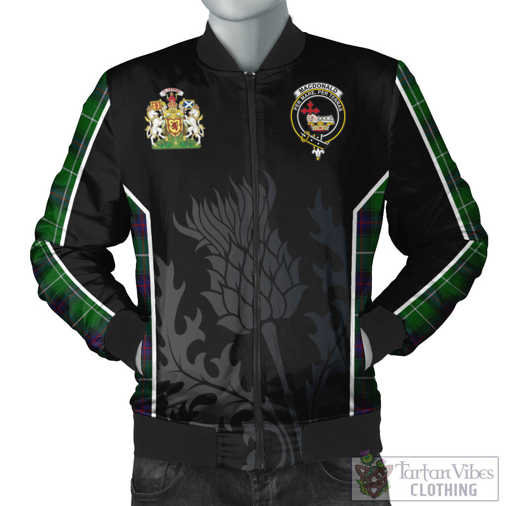 Tartan Vibes Clothing MacDonald of The Isles Tartan Bomber Jacket with Family Crest and Scottish Thistle Vibes Sport Style