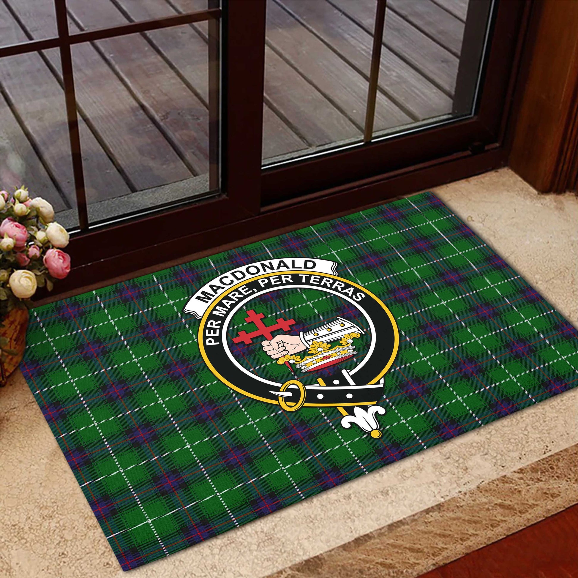 MacDonald of The Isles Tartan Door Mat with Family Crest - Tartanvibesclothing