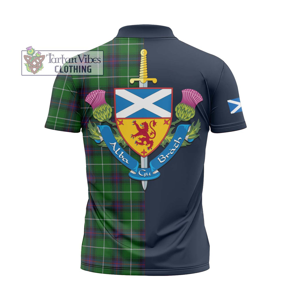 Tartan Vibes Clothing MacDonald of The Isles Tartan Zipper Polo Shirt with Scottish Lion Royal Arm Half Style