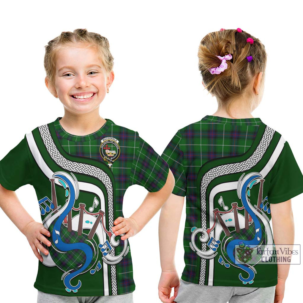 Tartan Vibes Clothing MacDonald of The Isles Tartan Kid T-Shirt with Epic Bagpipe Style