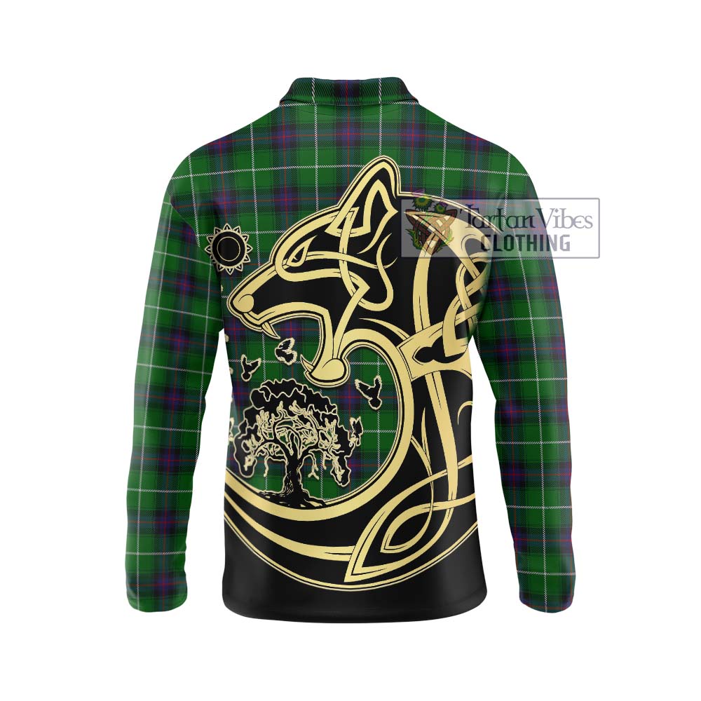 MacDonald of The Isles Tartan Long Sleeve Polo Shirt with Family Crest Celtic Wolf Style - Tartanvibesclothing Shop