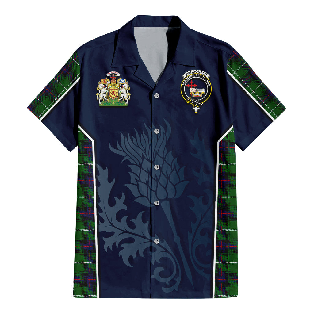 Tartan Vibes Clothing MacDonald of The Isles Tartan Short Sleeve Button Up Shirt with Family Crest and Scottish Thistle Vibes Sport Style