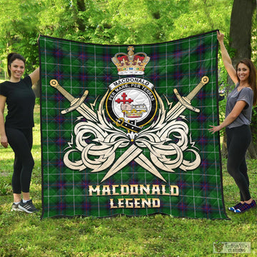 MacDonald of The Isles Tartan Quilt with Clan Crest and the Golden Sword of Courageous Legacy