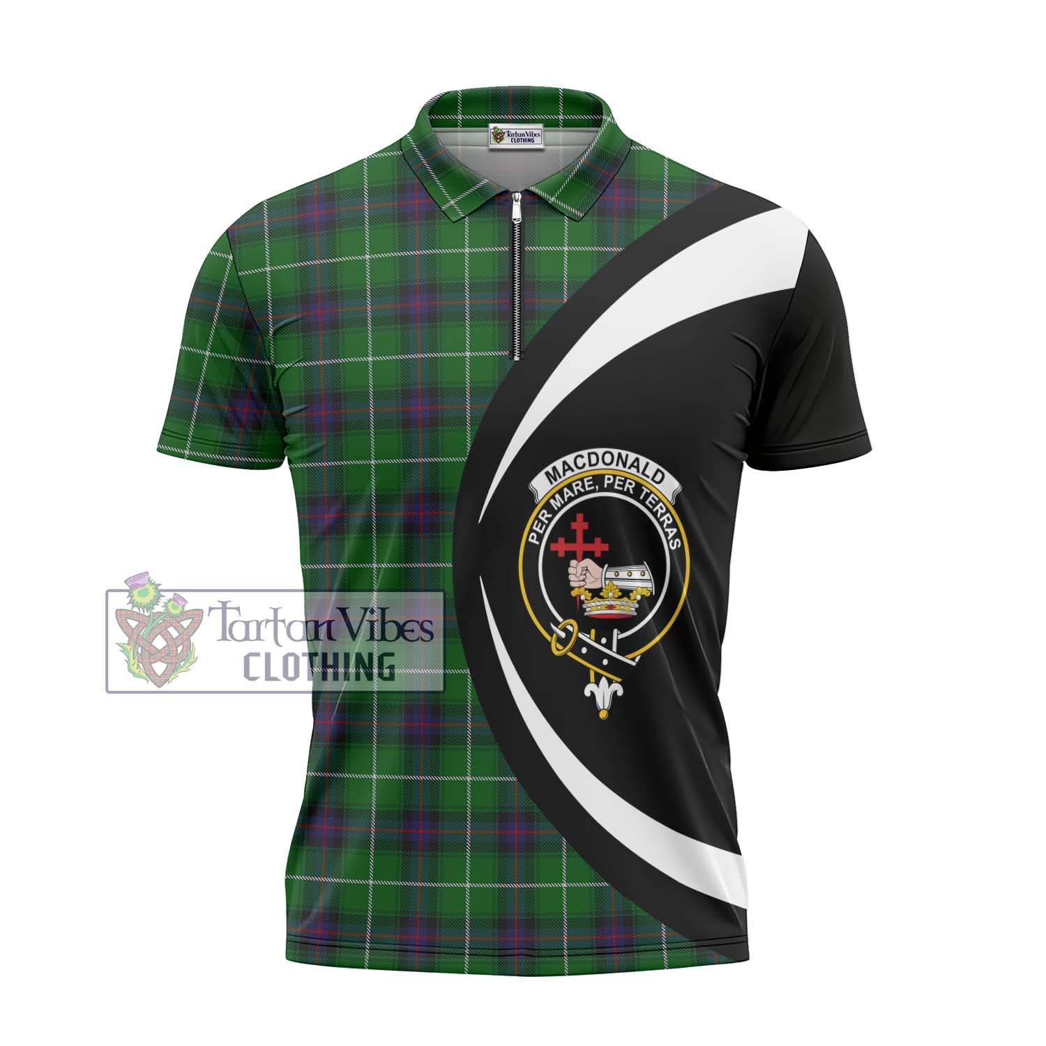 Tartan Vibes Clothing MacDonald of The Isles Tartan Zipper Polo Shirt with Family Crest Circle Style