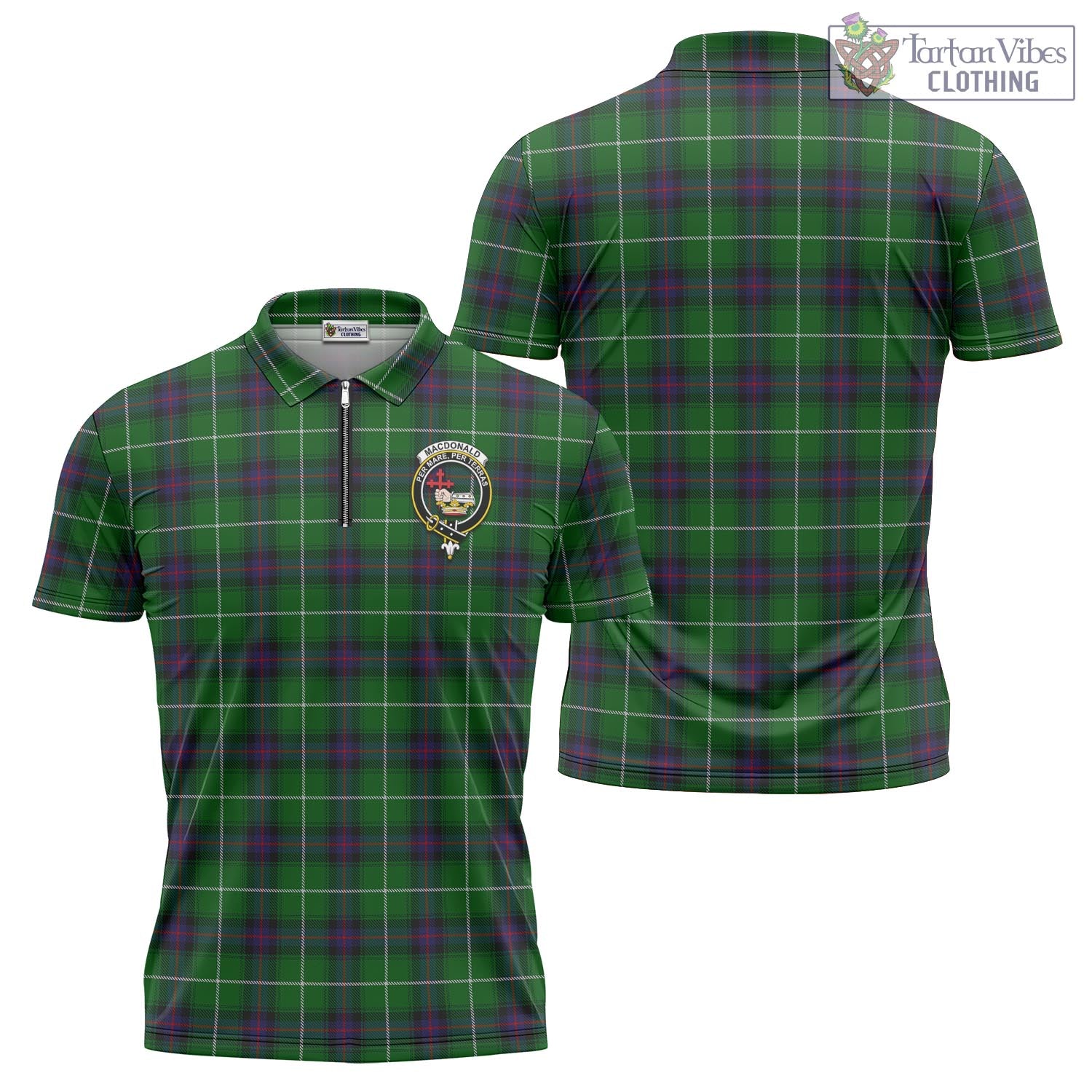 Tartan Vibes Clothing MacDonald of The Isles Tartan Zipper Polo Shirt with Family Crest