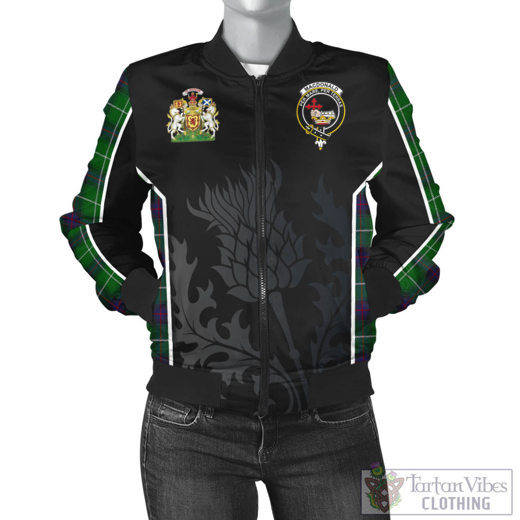 Tartan Vibes Clothing MacDonald of The Isles Tartan Bomber Jacket with Family Crest and Scottish Thistle Vibes Sport Style