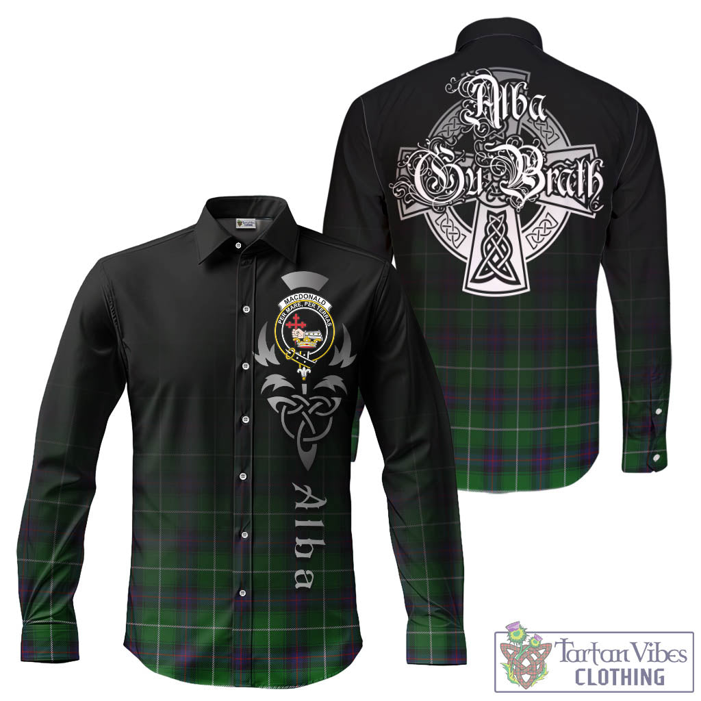 Tartan Vibes Clothing MacDonald of The Isles Tartan Long Sleeve Button Up Featuring Alba Gu Brath Family Crest Celtic Inspired